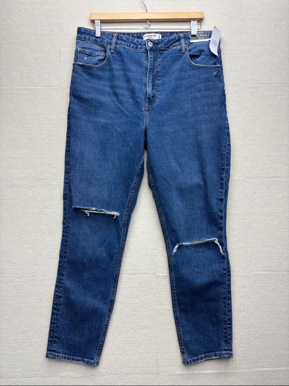 New Abercrombie & Fitch | curve love the skinny Distressed High-Rise Jeans 33 16